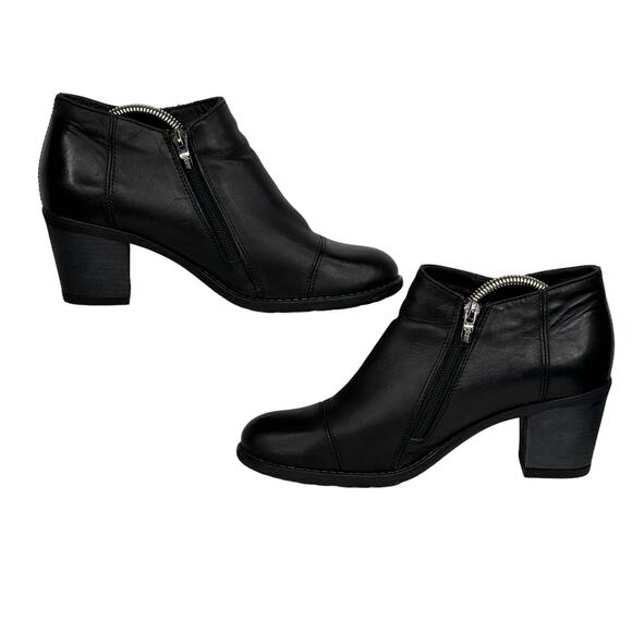 E Scott Leather Bootie Women's SZ 39 Made In Italy Heeled Boot Comfort Black Zip - Picture 9 of 10